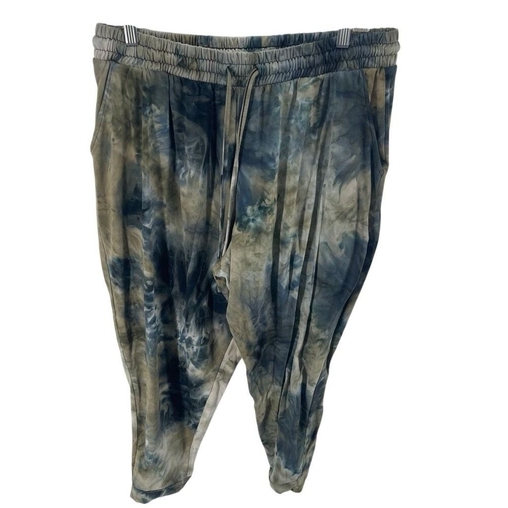 Align Collective Women's Tie Dye Elastic Waist Jogger Pants Green Blue Size 1X